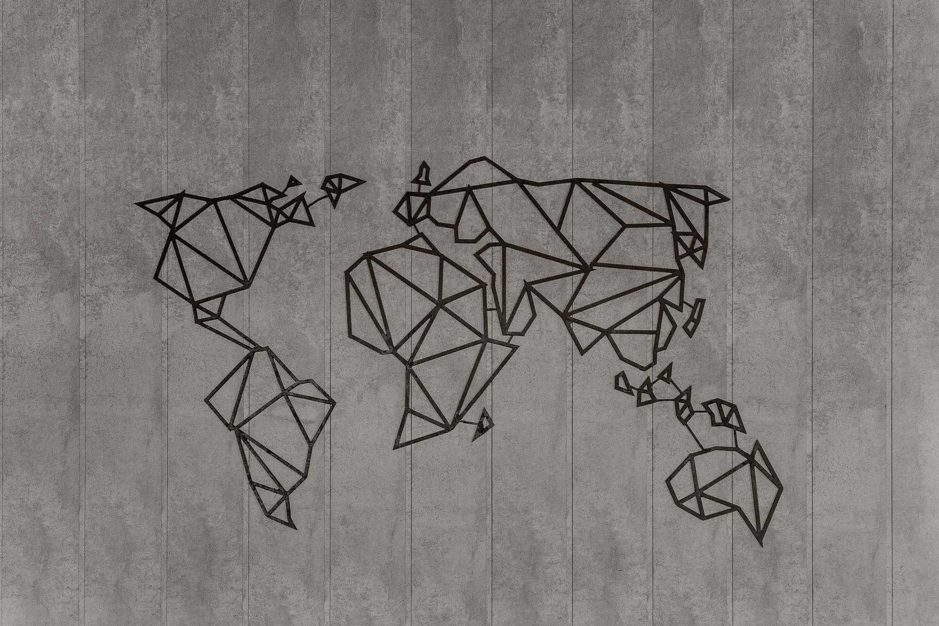 A line and ink geometric map of the nations of the world.