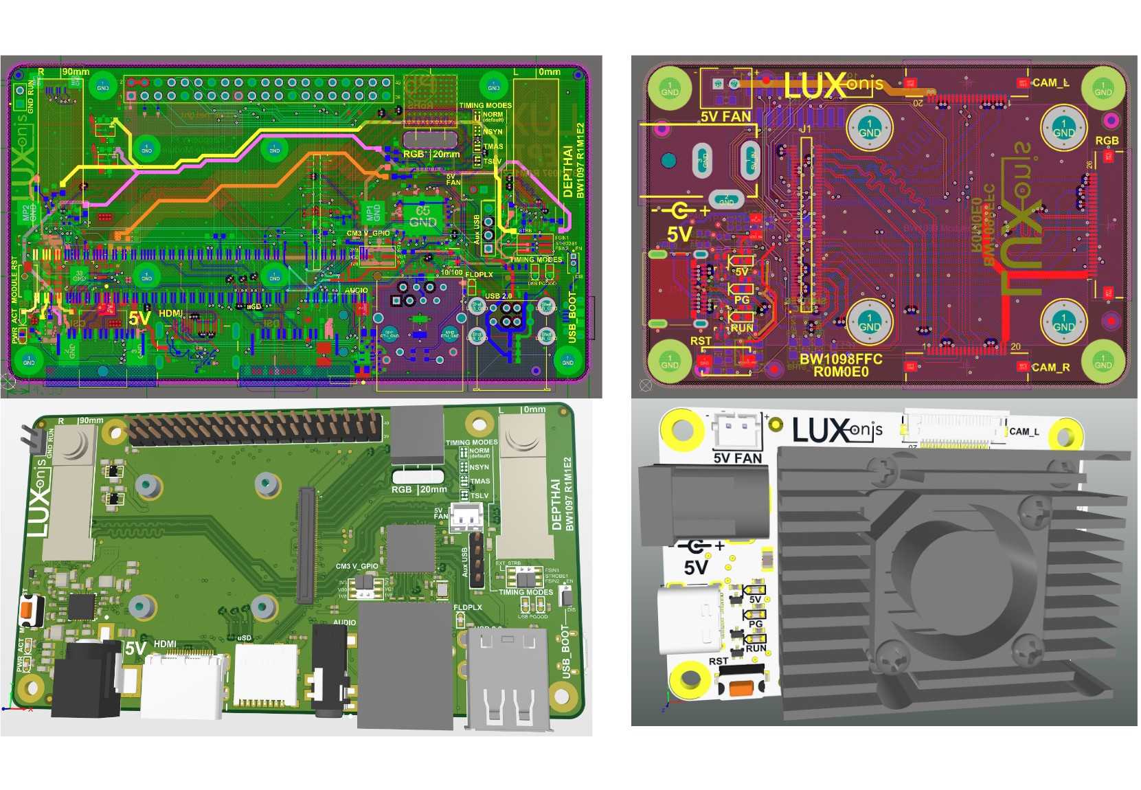 Images of a Luxonis sensor device circuit board.