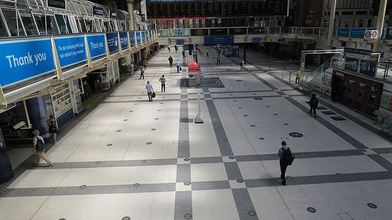 A railway station is empty during the spring 2020 lockdown.