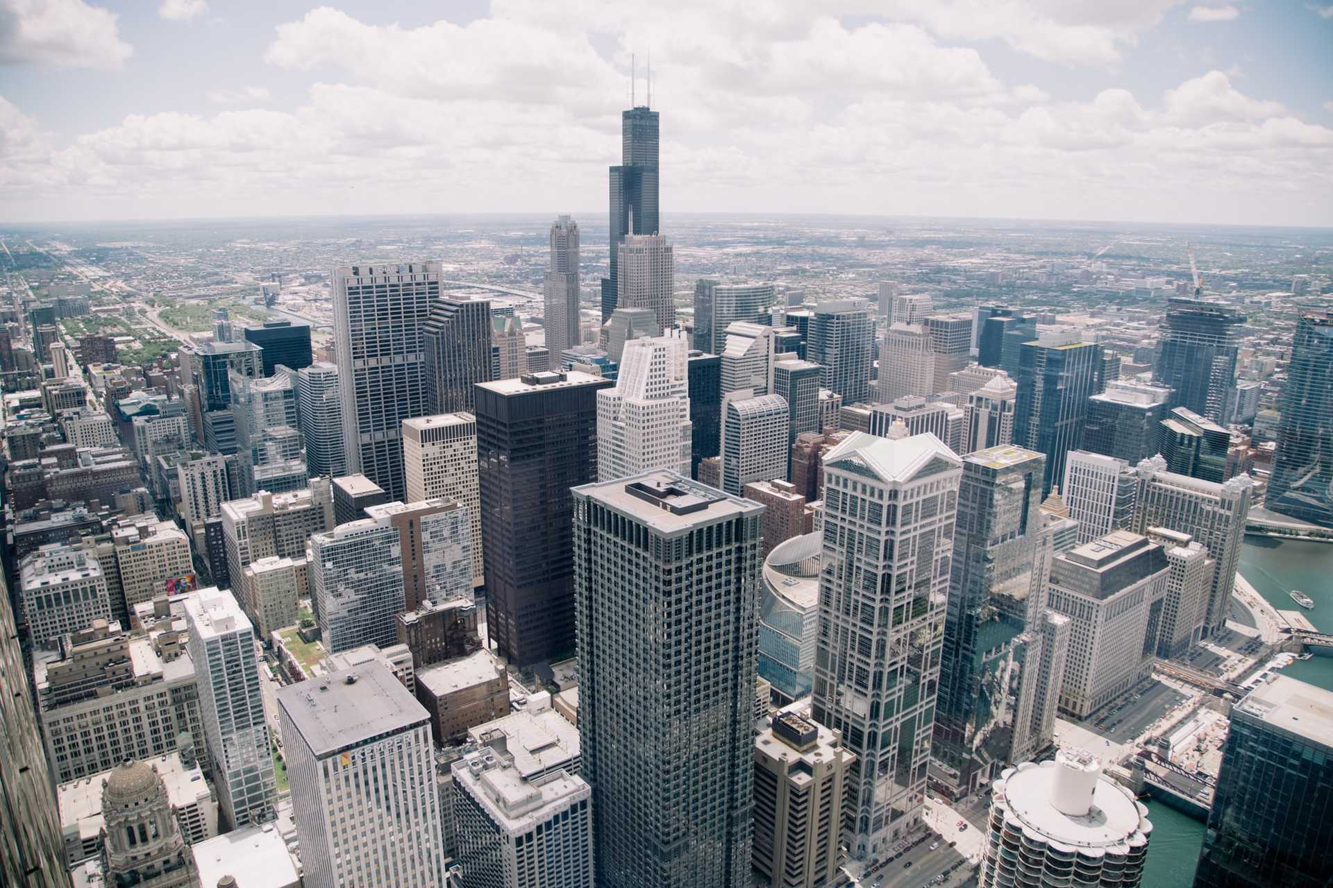 Aerial view of the Chicago skyline.