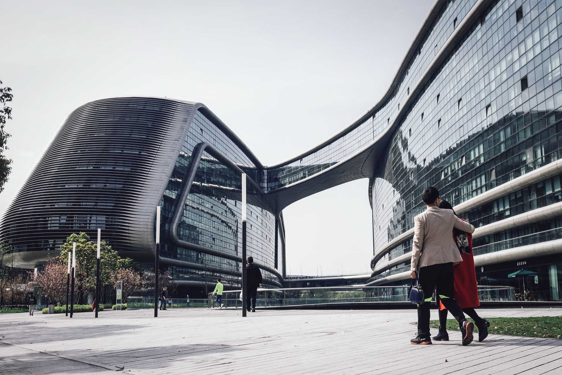 An angular building, Sky Soho, in Shanghai, designed by Zaha Hadid.
