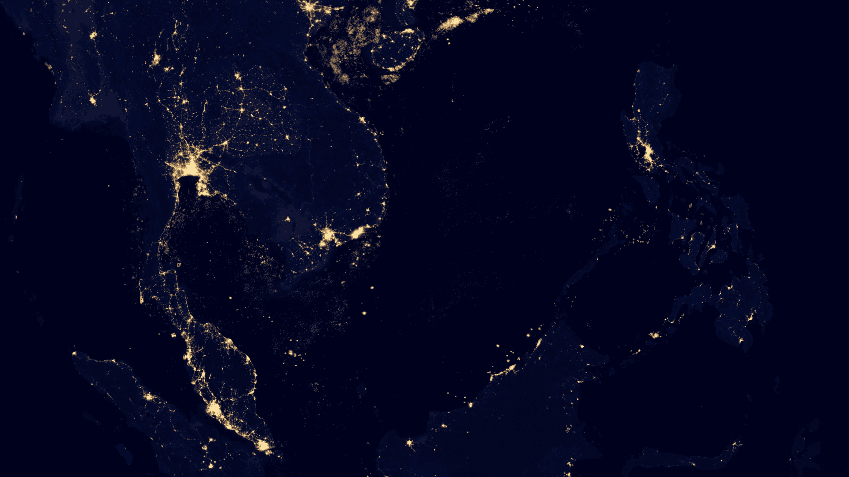 A satellite image of Southeast Asia.